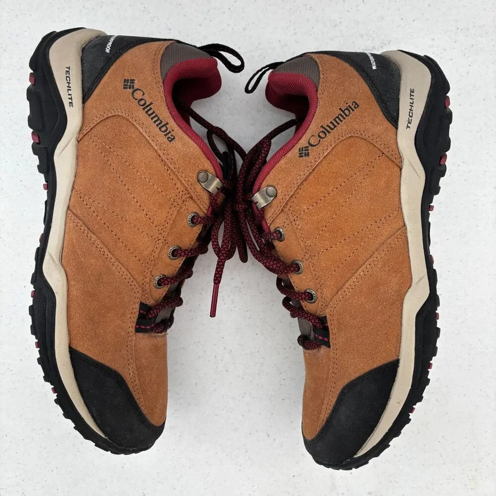 Columbia Womens Techlite Waterproof Hiking Shoes 9.5 Brown Suede Outdoor Utility